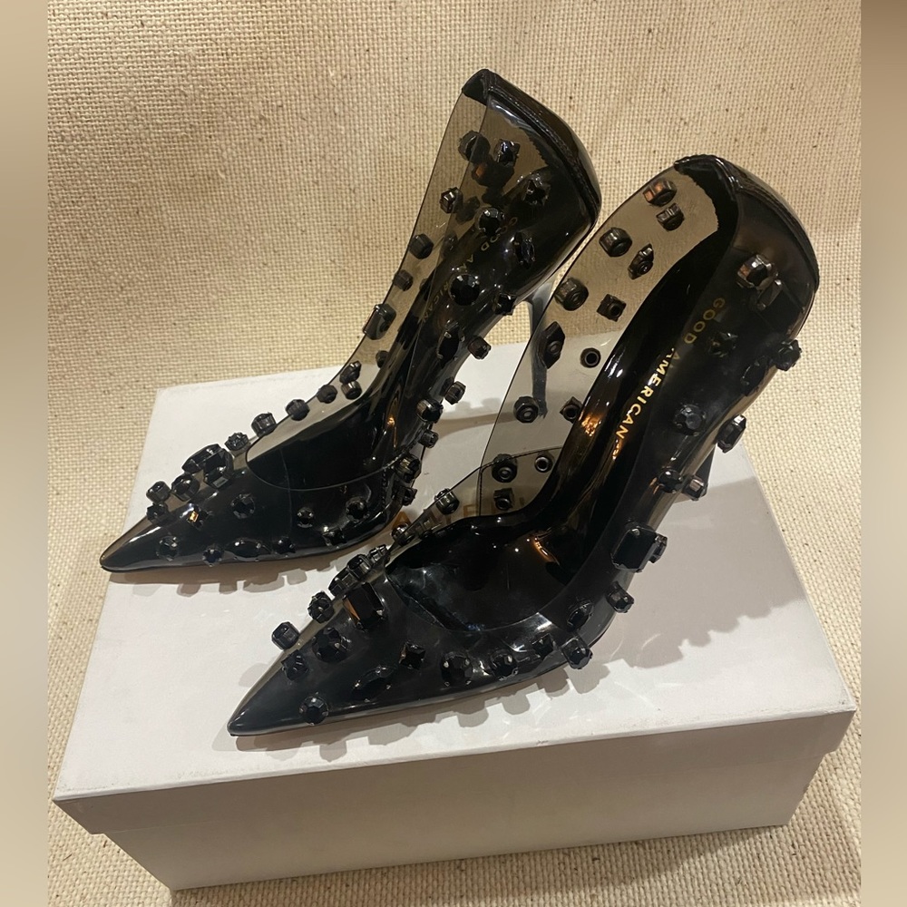 Good American Dimond Forever, Black, Rhinestone Pointed Toe Pump